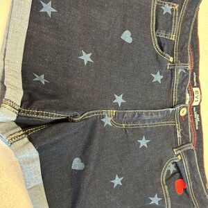 EVISU Women's Star and Heart Jean Shorts - Blue size 16